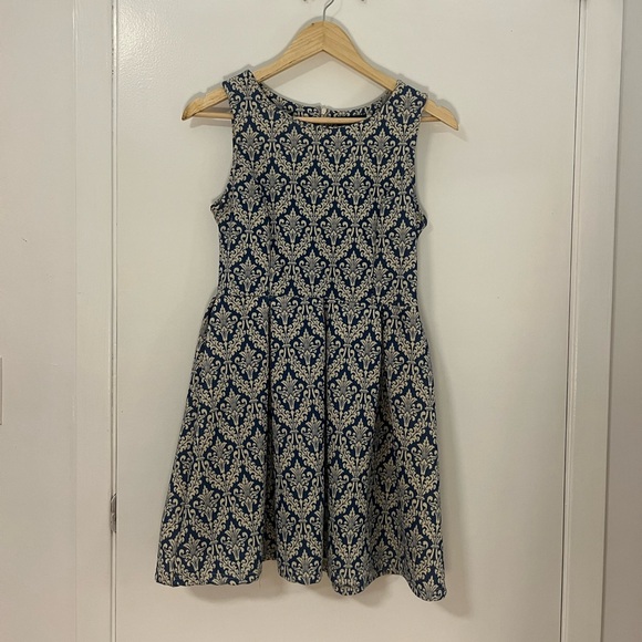 Blue French Print Flare Dress - Picture 4 of 4